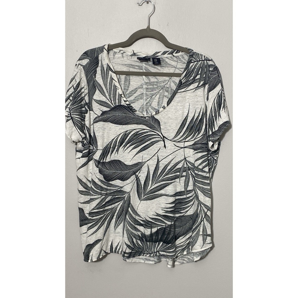 Tahari Womens 1X Black & White 100% Linen Top Tropical Palm Leaves‎ Resort Wear